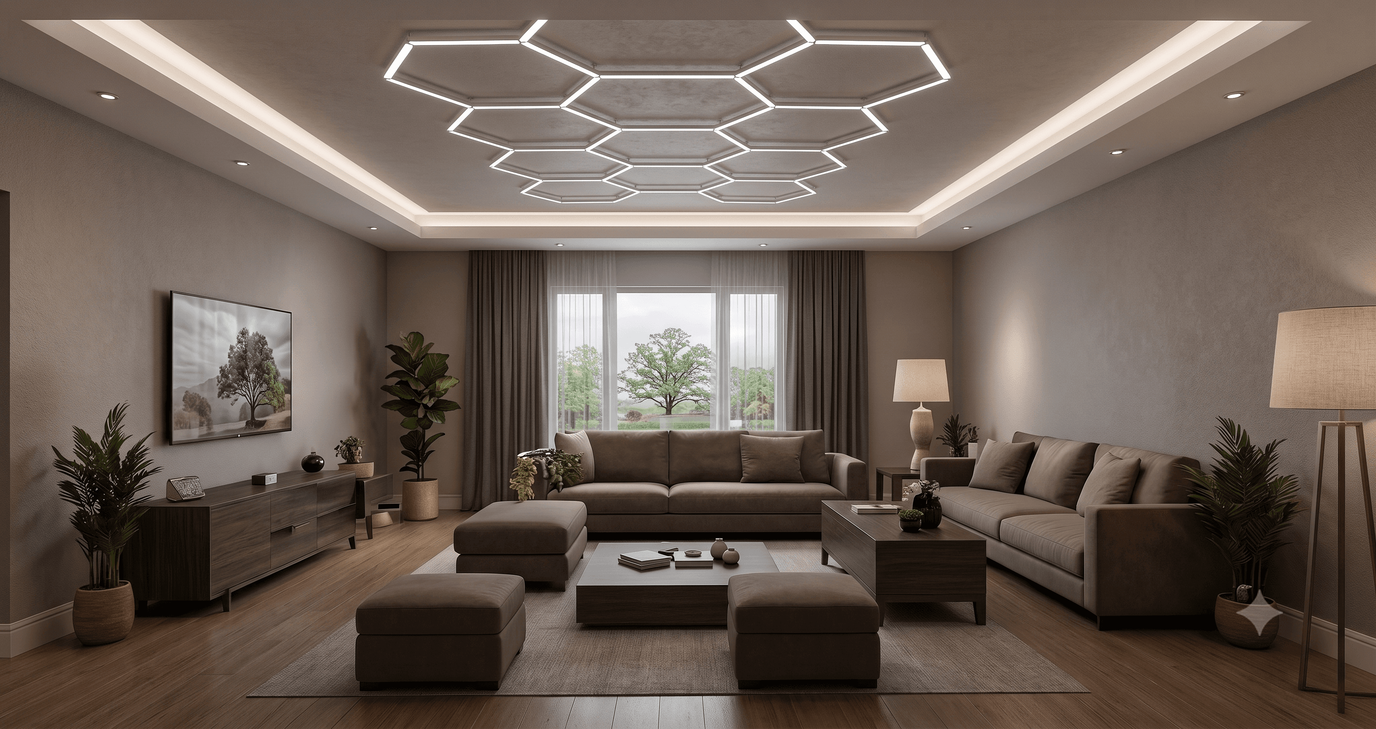 Hexagon LED lighting installation in a home
